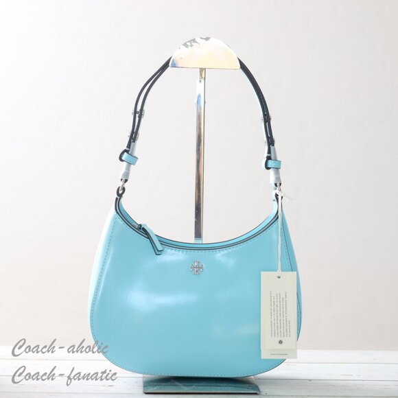 NWT Tory Burch Emerson Patent Leather Shoulder Bag in Light Celeste - Picture 1 of 10